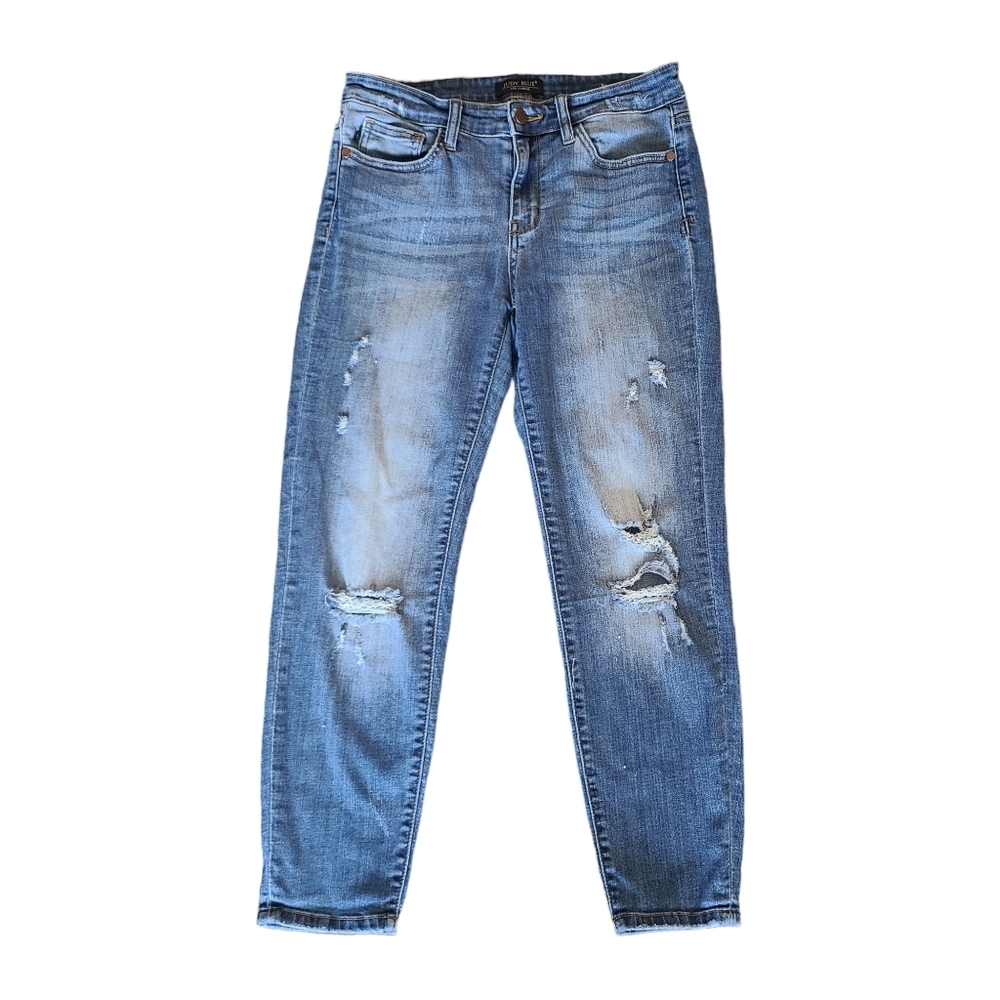Judy Blue Relaxed Fit Jeans Size 11/30 Destroyed Medium Wash Mid Rise